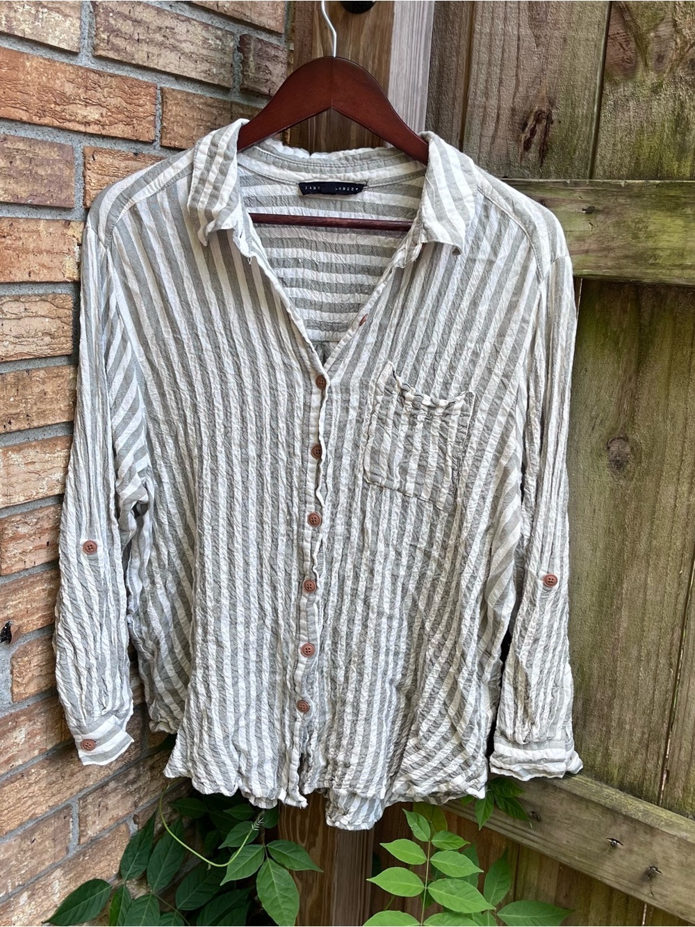 Jane and Delancey Gray and White Striped Button-Down Shirt
